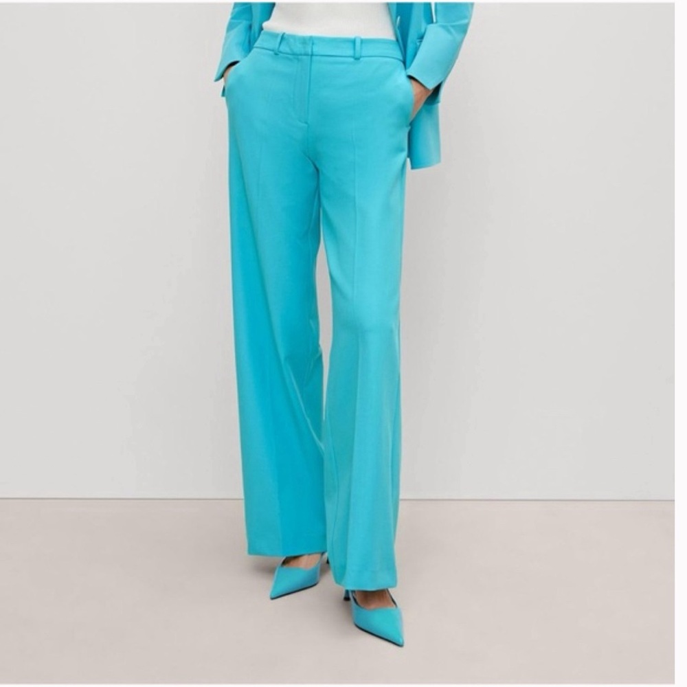 NWT House of Harlow 1960 High Waist Turquoise Satin Wide Leg Pants Size 6